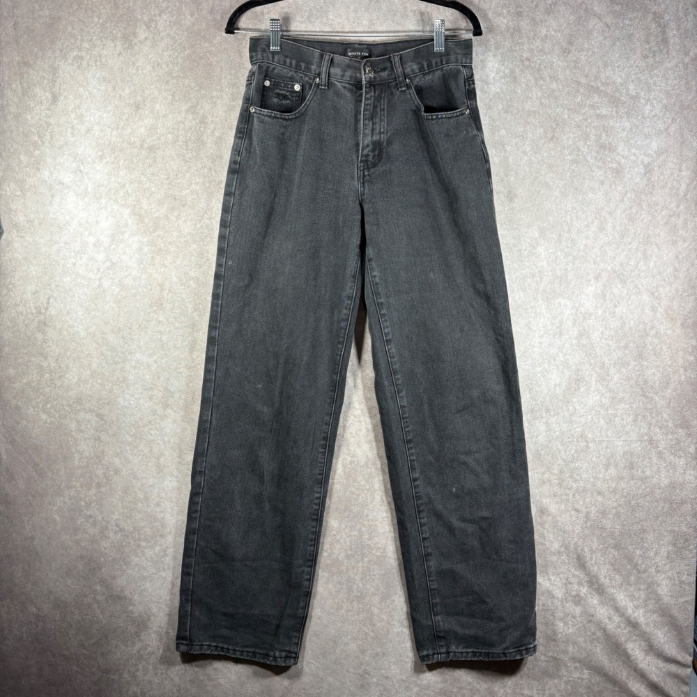 White Fox Jeans Womens Small Black‎ Distressed Straight Leg Ripped Back Denim